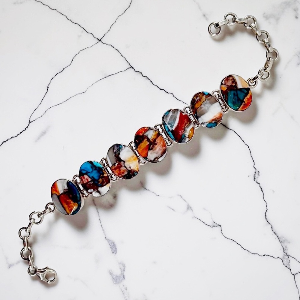 India Artesian Spiny Oyster Copper Turquoise 925 Sterling Silver Bracelet